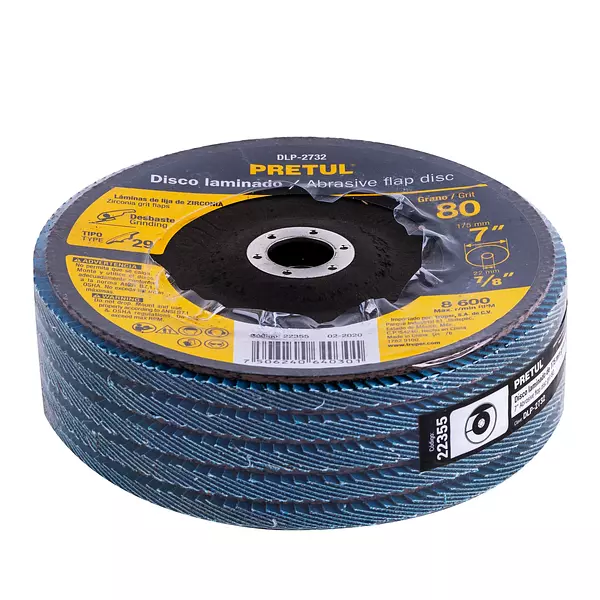 Disco Laminado 7", Grano 80 Centro 7/8", Fibra, Pretul