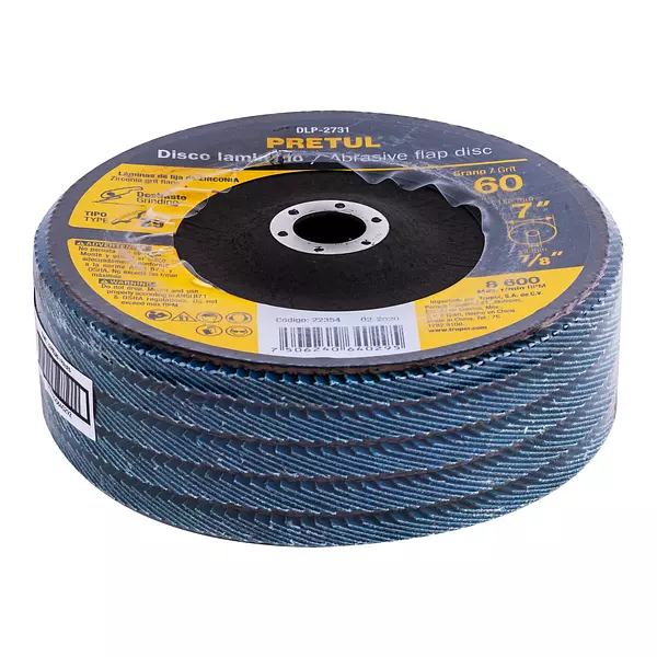 Disco Laminado 7", Grano 60 Centro 7/8", Fibra, Pretul